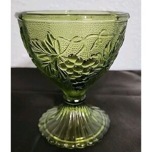 vintage Anchor Hocking Avocado Green Glass goblet, candy dish, or nut dish,...